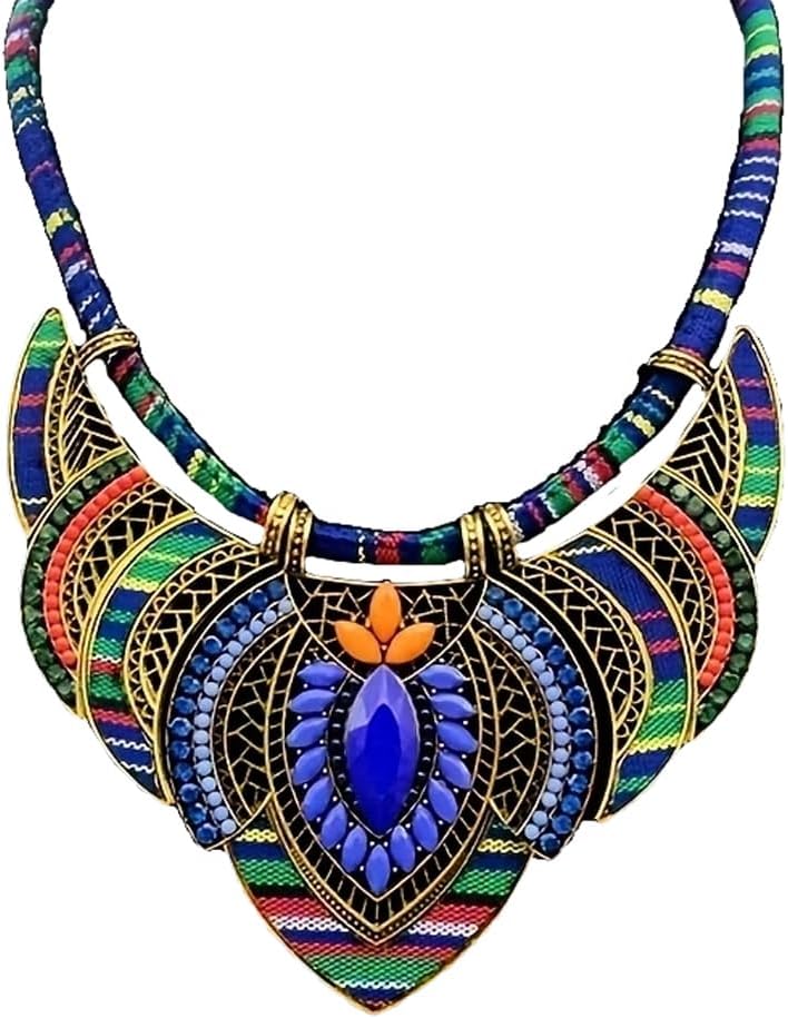 YAZILIND Ethnic Style Chunky Colorful Collar Festival Tribal Beaded Bib Choker Costume Necklace - Image 1